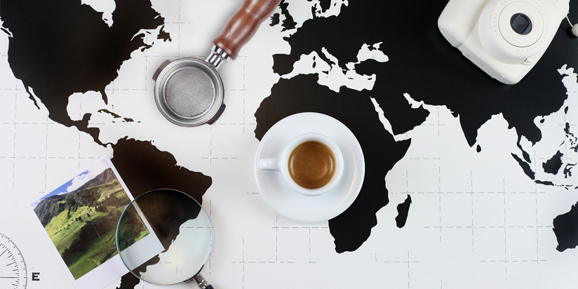 Weltkarte Weltkarte mit Espressotasse