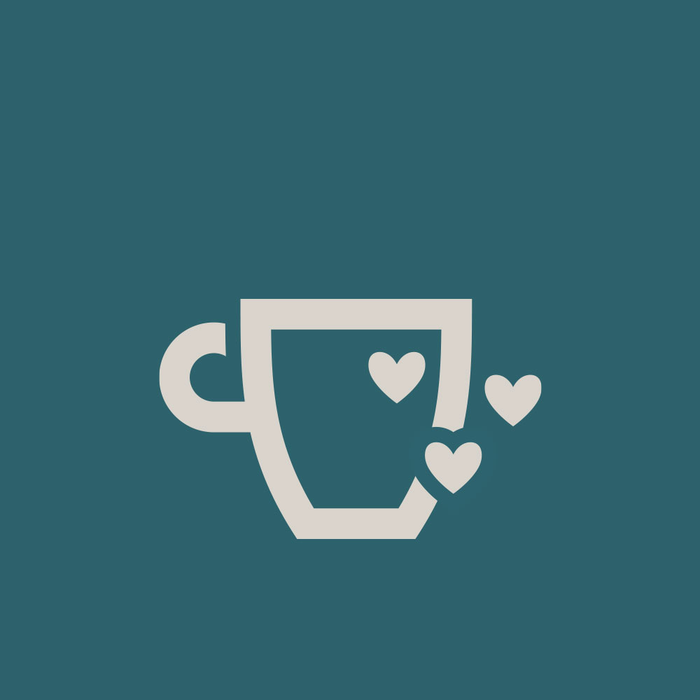 Kaffeetassen-Iocn mit Herzen auf Hintergrund in Petrol